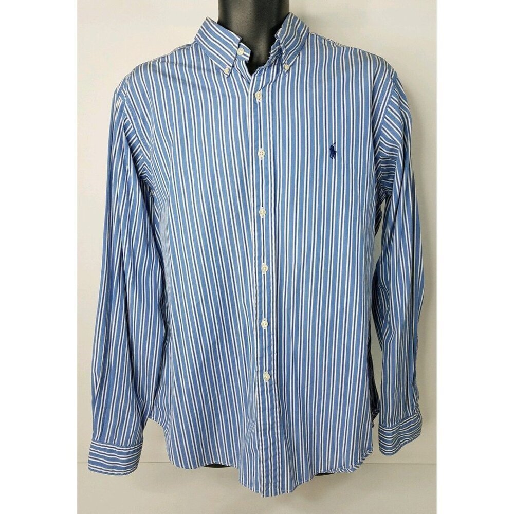 Ralph Lauren Classic Fit Men's LS Blue Stripe Dress Casual Shirt L 16 1/2 Mint!